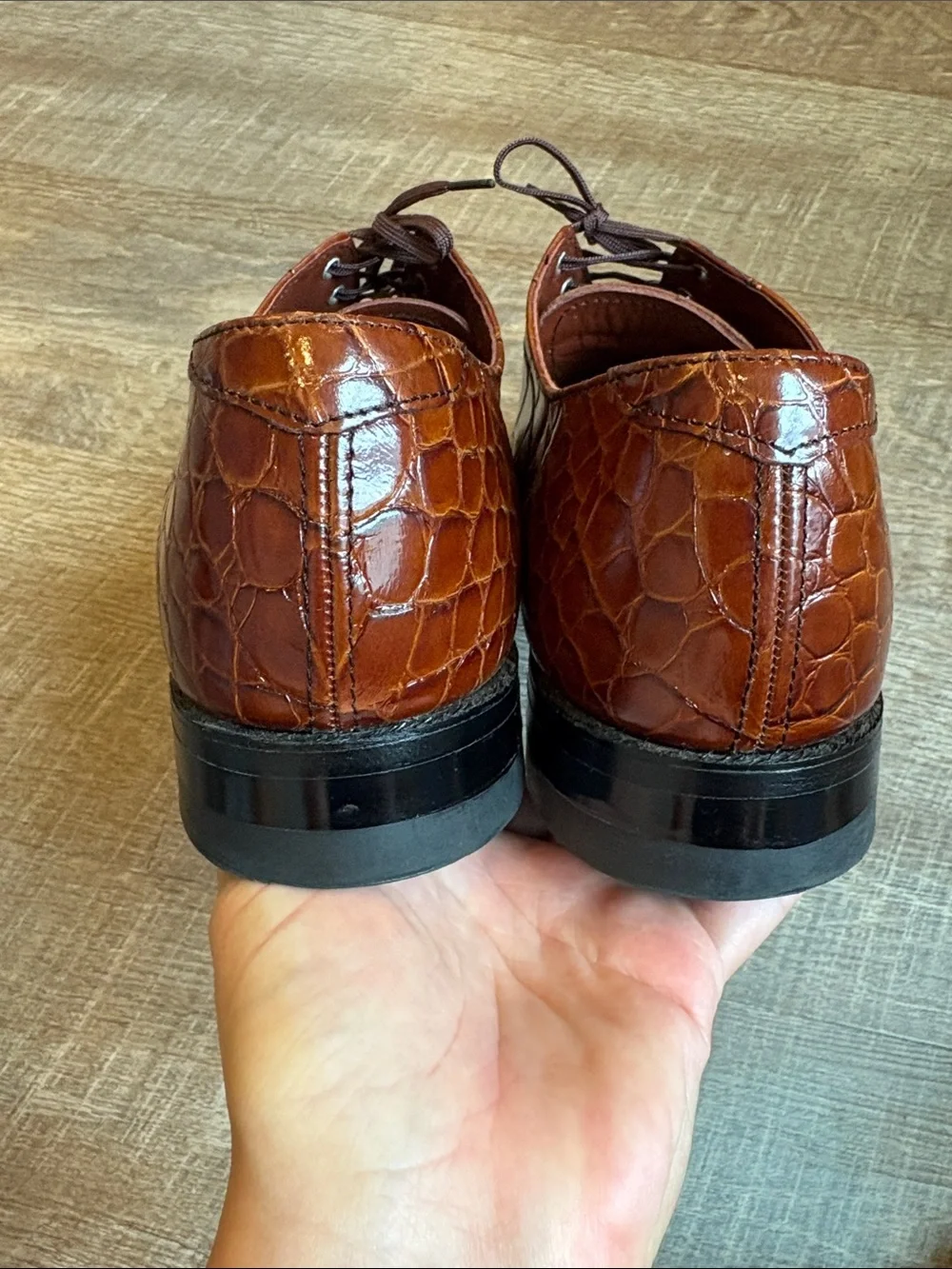 Stacy Adams Croc Print Oxford Mens 10.5 Brown Leather Lace Up Shoes